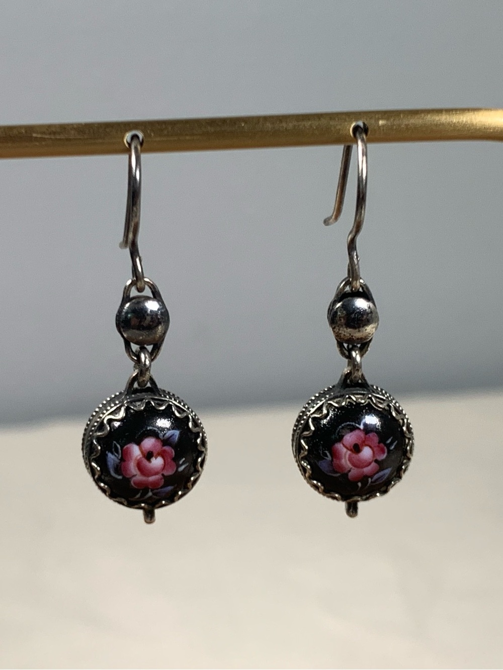 Vintage Russian Finift’ Silver/Enamel Dangle Drop Earrings